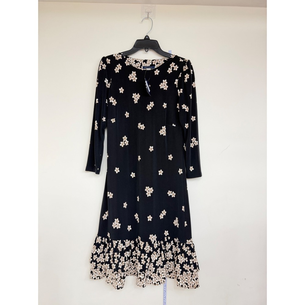 Tommy Hilfiger Floral Ruffle Hem Dress Women 2P NWT Black Long Sleeve